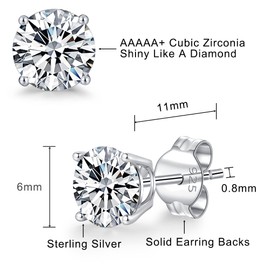 LUCKMORA Cubic Zirconia Stud Earrings 925 Sterling Silver Small Cartilage Tragus Earrings for Women Men Girls 4 mm Round CZ, Sterling Silver, Pearl
