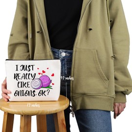 VAMSII Onion Lover Gift I Just Really Like Onions OK Makeup Bag Onion Design Cosmetic Bag Vegetable Lover Gift (eally Like Onions OK M)