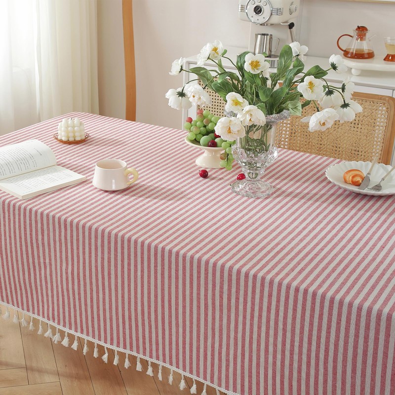 meioro Tablecloths Striped Tassel Table Cloth Rectangular Tablecloth Cotton Linen