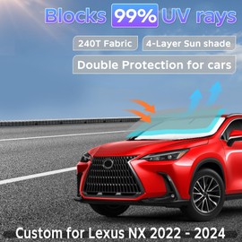 Sun Shade Sunshade for Lexus NX 2022-2024 Windshield Cover, 2-Layers Sun Shield 240T Silver Coating Sun Visor Foldable Window Shade for NX 2022-2024 NX250 NX350 NX350h NX400h+ NX450h+Car Accessories