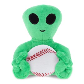 DolliBu Green Alien Stuffed Animal with Baseball Plush - Soft Huggable Alien, Adorable Playtime Alien Plush Toy, Cute Space Gift for Kids and Adults - 6 Inches