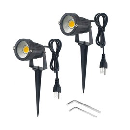 WeFoonLo 2 Pack Outdoor Landscape Lighting 5W COB LED Spotlights for Garden Lawn Wall Yard Path with Spiked Stand and Plug Adapter (Warm White)