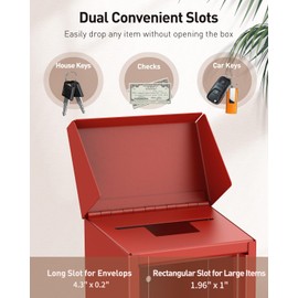 Uniclife Key Drop Box for Outside, Red Metal Donation Box Collection Box with Key Lock, Safe Suggestion Box, Wall Mounted Mailbox with Top Slot, Steel Cash Drop Box for Home Office and Business