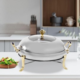 15inch-Gold Alcohol Stove Burner Hot Pot, Stainless Steel Hotpot Buffet Warmer Server, Cooktop Burner Cookware for RV Travel, Restaurants, Party, Wedding, Camp, Picnicking, Hotels