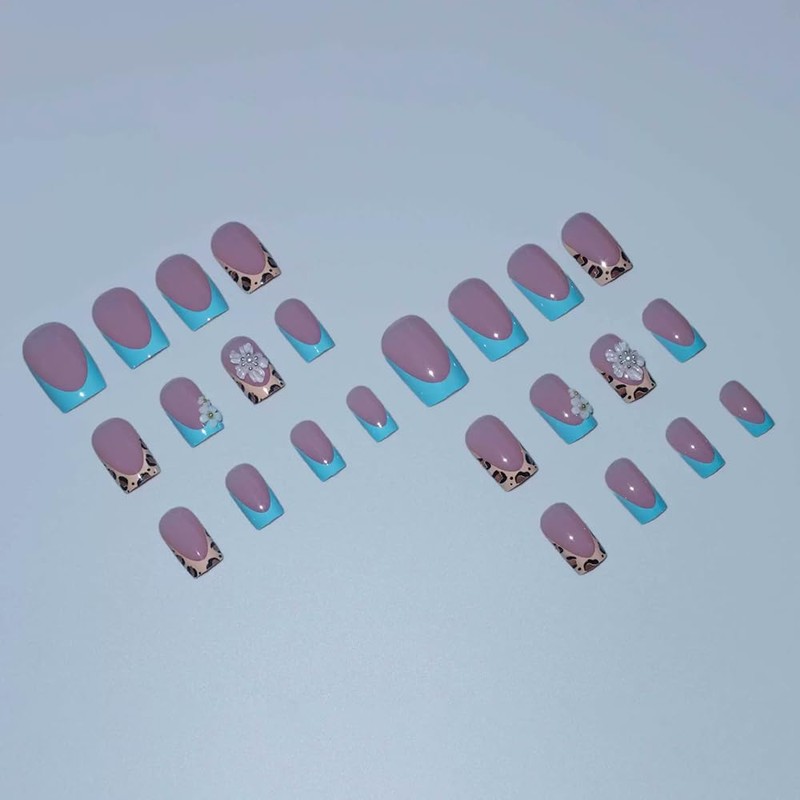 Square Press on Nails French Tip Fake Nails Medium False