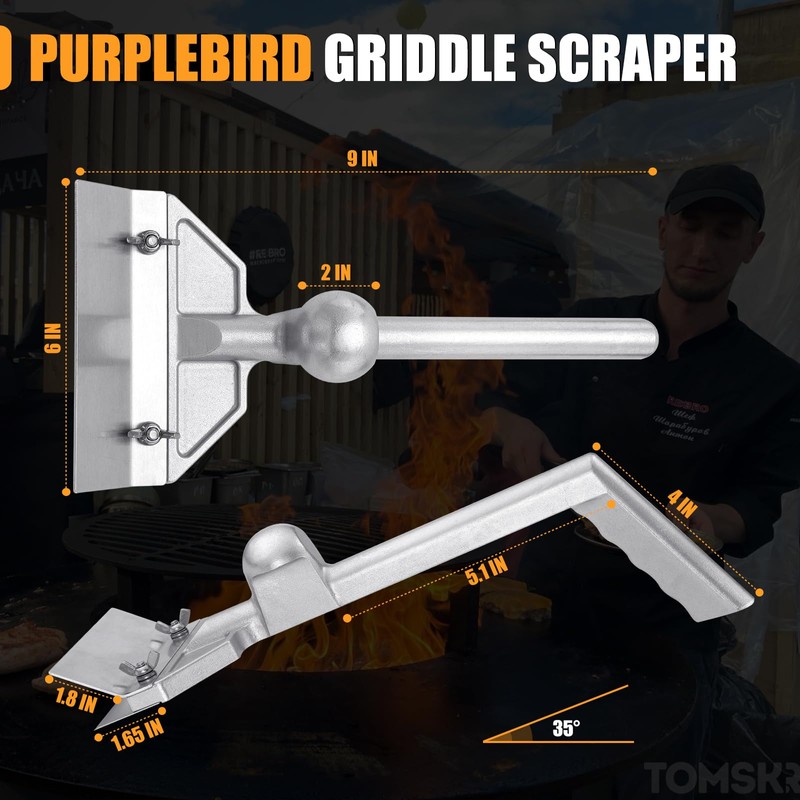PURPLEBIRD Heavy Duty Griddle Scraper for Flat Tops with 6"