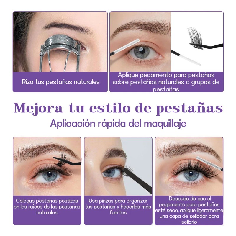 Kit De Extensión De Pestañas Postizas Diy 8-16mm Y Pegamento