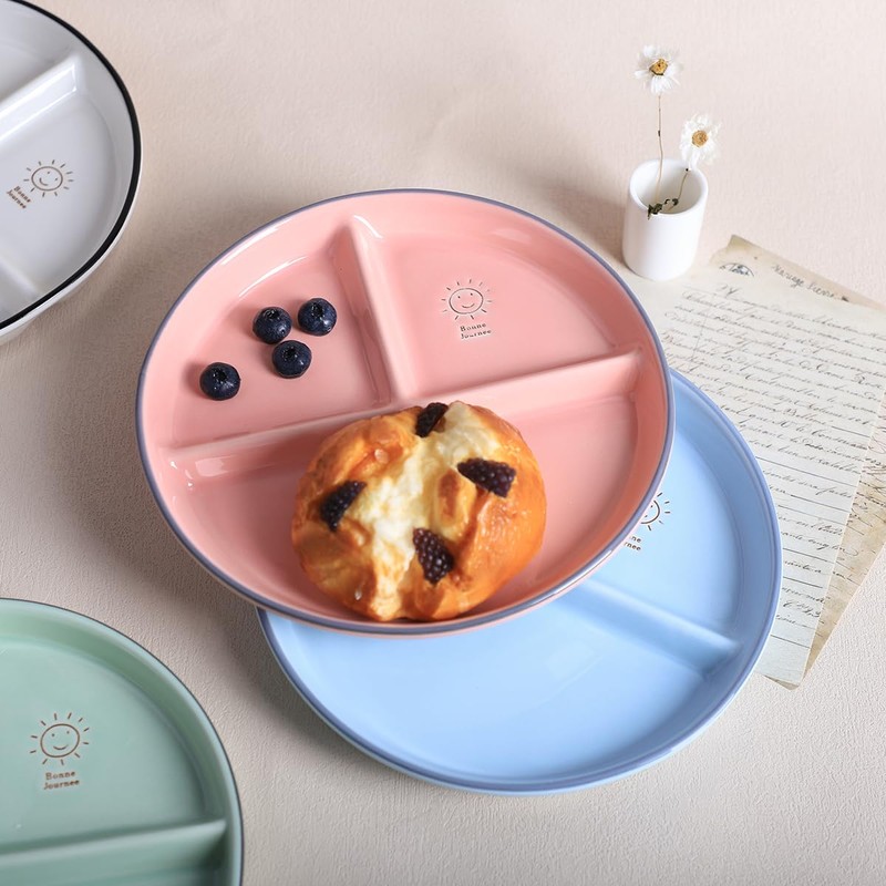 SOCOSY Round Shape Smile Sun Ceramic Divided Plate Dessert Salad