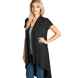 Women's Short Sleeve Ultra Soft Viscose Made from Bamboo Layering Long Duster Cardigan (Large, Black)
