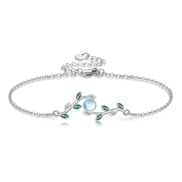 VENACOLY Leaf Moonstone Bracelet 925 Sterling Silver Moonstone Bracelets Olive