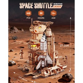 ROBOTIME 3D Space Shuttle Wooden Puzzle for Adults, Dynamic Rocket Launch Model Building Kits with Lights, AS Home Desktop Decoration for Men Gifts (446 Pieces,8 Hours Finished)