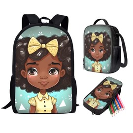 Hinthetall African Girl African Bookbags for Teenage Girls Black American Girl Backpack with Lunchbox Elementary School Bags 3 piece