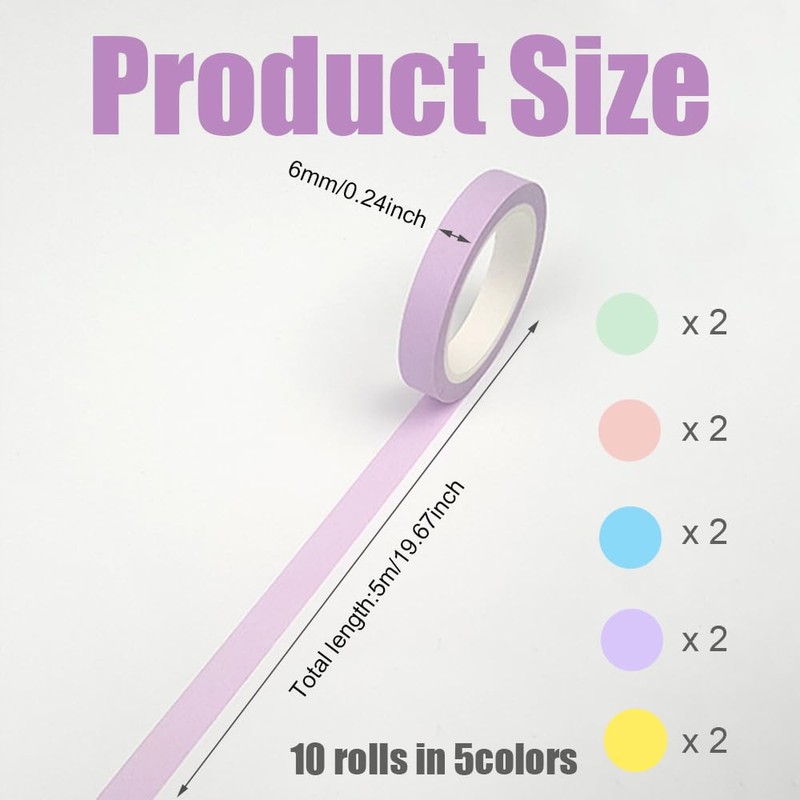 10 Rolls Highlighter Tape 6mm x 5m Transparent Highlighter Strips