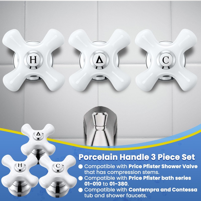 Enhon 3 Pcs Porcelain Handle Set, Compatible with Price Pfister