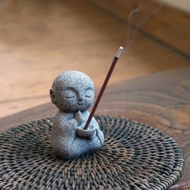 RemeeHi Jizo Set Healing Cute Small Figurine Prayer Jizo Sama Protection God Granite Happy Wishes Good Edge Cute Granite Buddha Statue (Hand Held Incense)