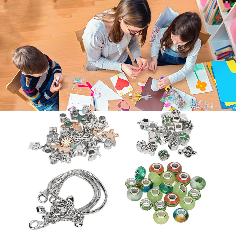 Charm Bracelet Making Kit Basic Bracelets Colored Beads Pendants Jewelry