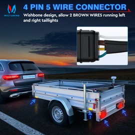 MICTUNING 4 Pin 5 Wire Trailer Wiring Harness 22FT -Pure Copper Wishbone Trailer Light 4-Way Flat 5 Wire Plug for Rewiring Both-Side Taillights, w/Nylon Net Tube Protection
