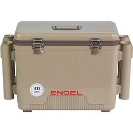 Engel UC30 30qt Leak-Proof, Air Tight, Fishing Drybox Cooler with Built-in Fishing Rod Holders, Also Makes The Perfect Hard Shell Lunchbox for Men and Women in Tan