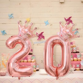 40 Inch Rose Gold Crown Number 20 Balloons, 20th Birthday Balloons for Men Women, 20th Celebration Decor Happy 20th Birthday Party,20th Birthday Party Decoration Wedding Anniversary Events Supplies