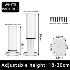 LJMbed Set of 2 Metal Furniture Feet, Height Adjustable Set, 25 cm - 42 cm, Adjustable Steel Bed Feet, Replacement Support Feet, Table Legs for Furniture, Sofa, Bed (White-2, 18 cm-31 cm)