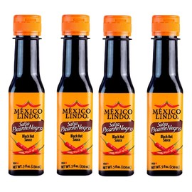Al Amin Foods MEXICO LINDO SALSA PICANTE NEGRA( Black Hot Sauce), 4 Bottles 5 fl.oz (150ml), Green