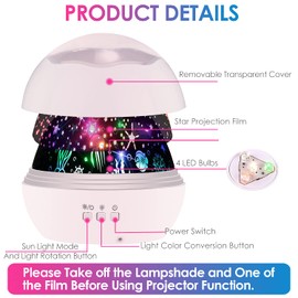 SlowTon Starry Night Light Projector, LED Lamp Star Moon Projector Rotating Night Light Sleep Soother for Baby Kids Bedroom Decoration Ideal Gift with Ocean Undersea Projection Film 8 Colors Mode (Pink)