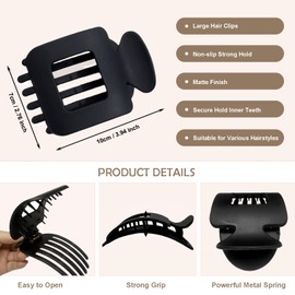 Flat Square Hair Clips,4pcs Large Flat Hair Claws Clips for Thick/Medium/Thin Hair,Barrettes French Duckbill Style Hair Accessories for Women & Girls,Perfect for Work, School, Travel, Yoga & Daily Use