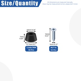 Glarks 105pcs Black Cutting Board Rubber Feet Set Includes 50pcs Non Slip Rubber Feet Bumpers with 55pcs Stainless Steel Screws for Furniture Electronics Kitchen Appliances