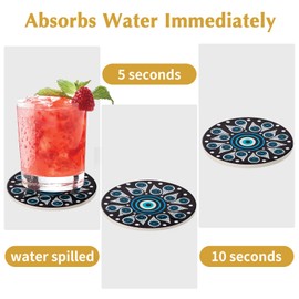 Evil Eye Decor Coasters Set of 6,House Warming Gift Drink Absorbent Coasters with Holder, Coffee Table Decor Ceramic Stone Coaster for New Home,Apartment Kitchen Bar Living Room (Evil Eye-White)
