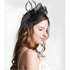 Unpifolov Fascinators Hats Flower Mesh Feathers Headband Tea Party Wedding Derby Cocktail Hair Clip Headwear for Girls and Women T-14 Black