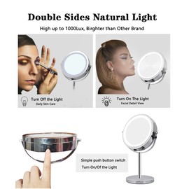 BYOSEKA Vanity Mirror with Lights 1X 10X Magnifying Mirror with Light Double Side 7” LED Lighted Makeup Mirror for Makeup Shaving 360 Rotation Detachable Travel Mirror (Vanity Mirror with Lights)