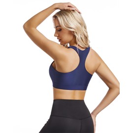 brasier deportivo para mujer, brasier de natación con cuello alto modesto, parte superior de bikini con UPF50+ de secado rápido, acolchado extraíble, Azul oscuro, Small
