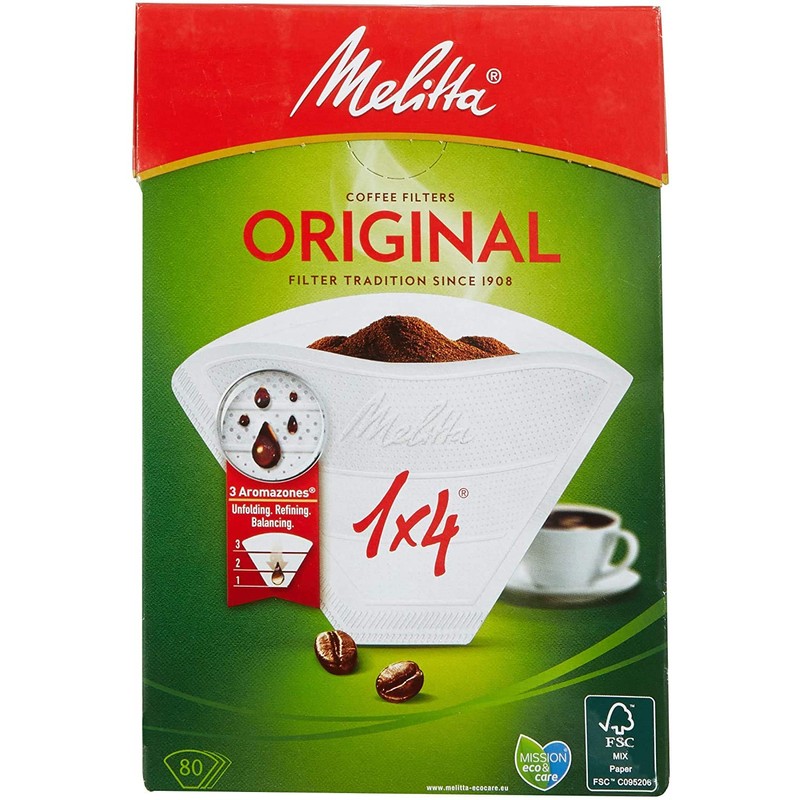 メリタ(Melitta) フィルターペーパー 4～8杯用 オリジナル FSCミックス 1x4 ナチュラルホワイト 80枚入 PO-148W
