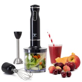 Moss & Stone Electric Hand Blender Set, 300W Immersion Hand Blender with Whisk and Chopper, Stainless Steel Shaft and Blades, 2-Speed Handheld Mixer with Ergonomic Grip, Black