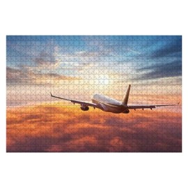 1000 Piece Passengers Commercial Airplane Flying Above Clouds in Sunset Light Large Piece Jigsaw Puzzles for Adults Educational Toy for Kids Creative Games Entertainment Wooden Puzzles Home Decor