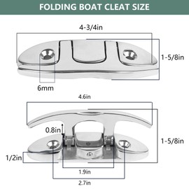 BALAVA Boat Cleats 4-3/4 inch,316 Stainless Steel Folding Boat Dock Cleats,Flip Up Dock Cleat Rope Cleat for Boat,Yacht,Decks,Dock Line Mooring,Fasteners Included (4Pack)
