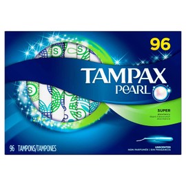 Tampax Pearl Plastic, Super Absorbency Unscented, Anti Slip Grip , Extra Protection Layer, Form fit Easy to use Tampons, 96 Counts Now with Built in Backup