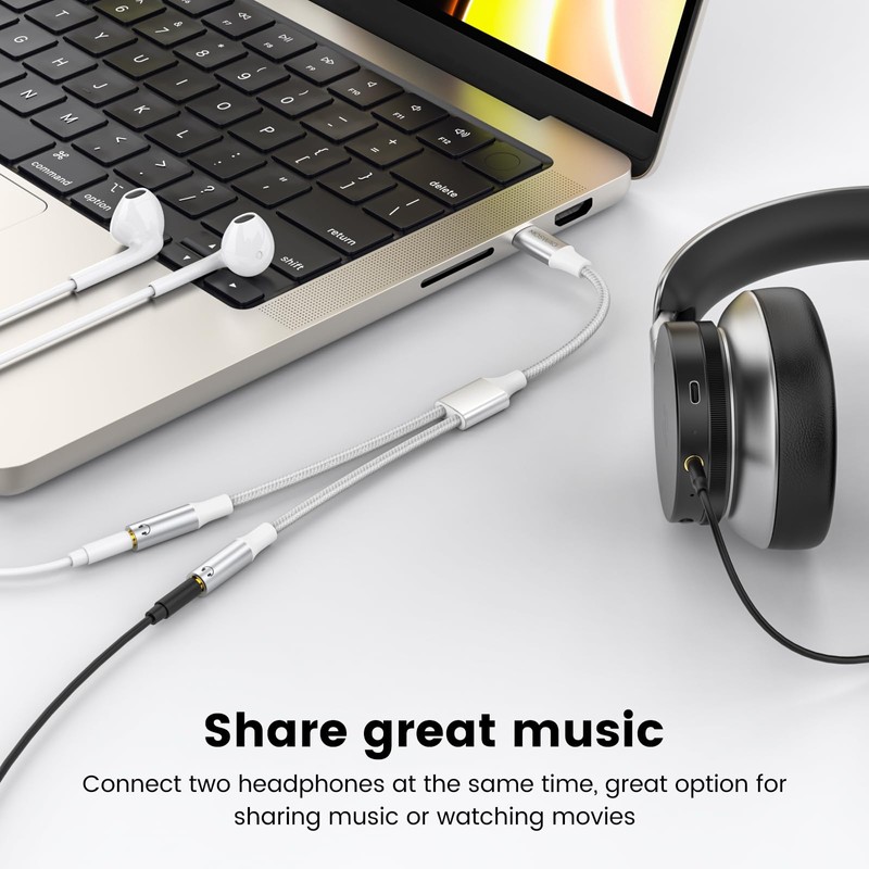 MOSWAG USB C to 3.5mm Aux Audio Headphone Splitter, 2-in-1