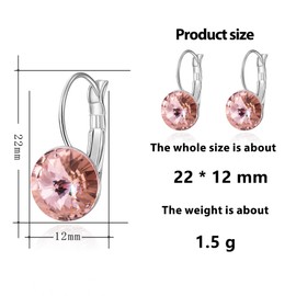 XUPING Small Crystal Champagne Pink Earrings For Women Silver Leverback Dangle Minimalist Hypoallergenic Sparkling Birthstone Earrings Party Jewelry 12mm