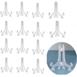 Naisfei 15 Pieces Plastic Acrylic Display Stand, Plastic Easels or Stand, Plastic Easels Plate Holder, Transparent (4 Inches)