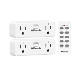 Remote Control Outlet with 4 Independent Control Sockets, WILAWELS Wireless Remote Light Switch for Christmas Tree Lights, String Lights, 15A/1875W/125V, FCC Certified, One Remote for 4 Plugs
