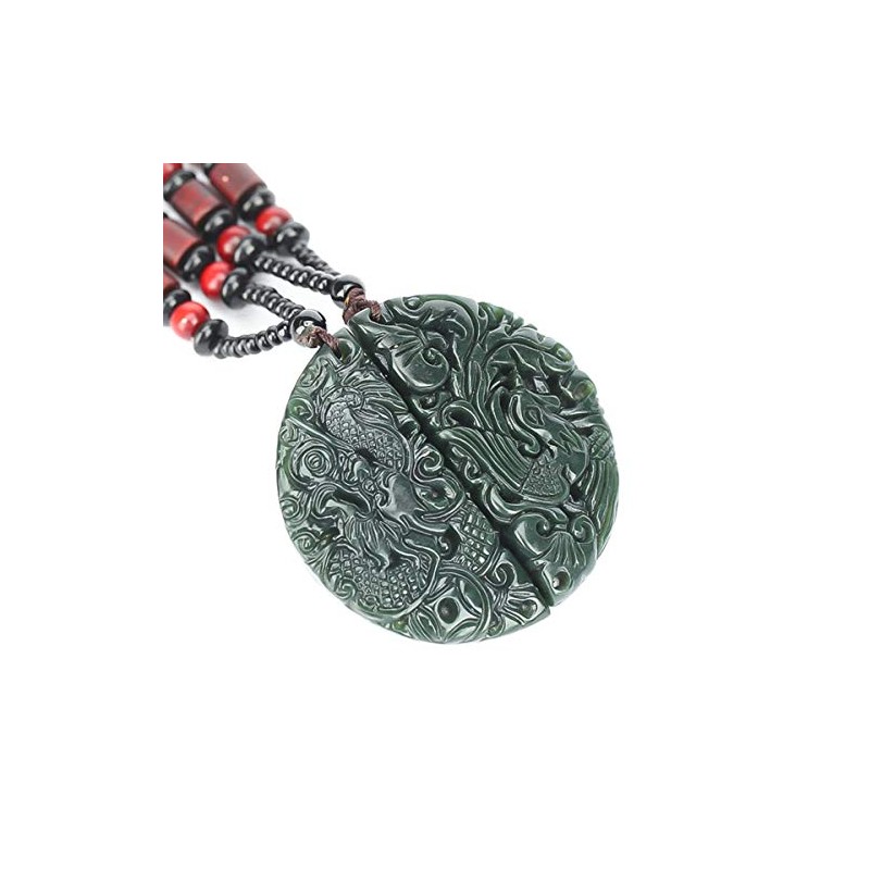 2 Certified Deep Green Pendant Phoenix Dragon Natural Jade Jasper,