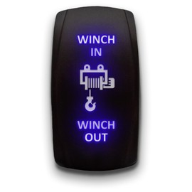 Winch in Winch Out - Blue - Laser Etched Toggle Switch 7-PIN Momentary Switch Waterproof Black Shell/ON-Off-ON DPDT Illuminated Rocker Switch for Auto Truck Boat Marine - 20A 12V/10A 24V