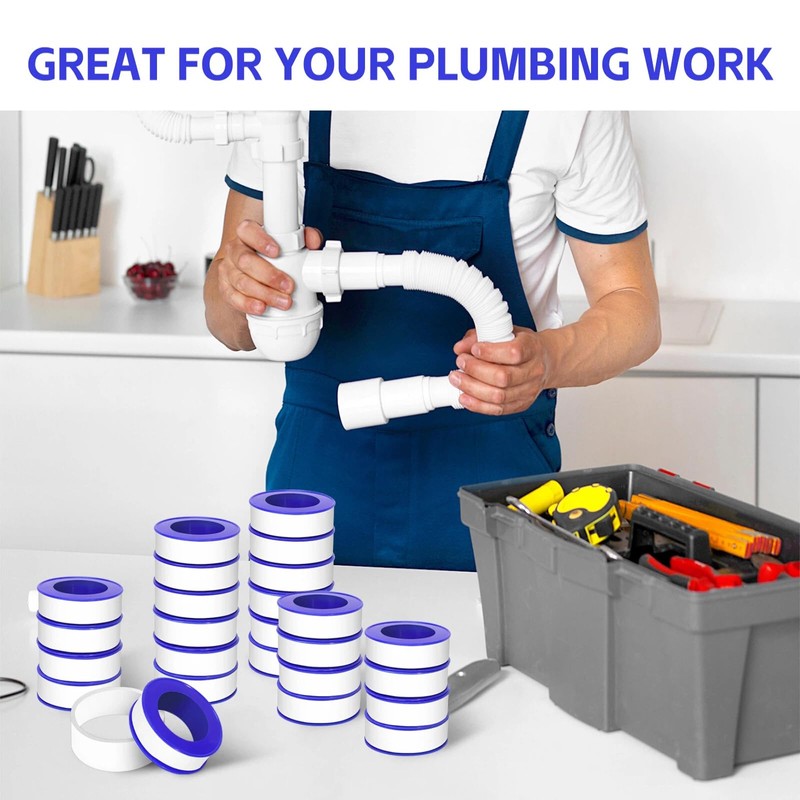 KUQQI 24 Rolls Teflon Tape for Plumbers, 1/2 x 520