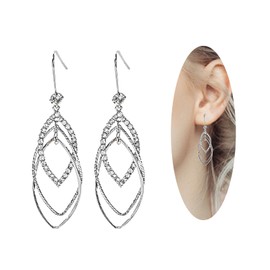 Sterling Silver Teardrop Dangle Earrings for Women,14k Gold Plated Double Linear Drop Hoop Diamonds Earrings (Silver)