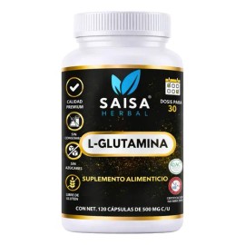L-Glutamina 100% Pura 120 Cáps SAISA HERBAL | Suplemento Natural | Apoyo Muscular y Digestivo | Calidad Premium