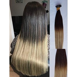 Hair Faux You 18" Remy Straight Pre bonded Keratin U Tip Human Hair Extensions 100 grams 100 strands Per Package Color # T2-18/613