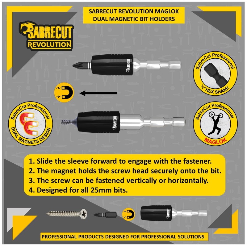 2 Piece SabreCut SCIMSH1458_1 60mm Professional Magnetic Impact Bit Holder