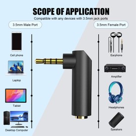 3.5mm Angle Male to Female Audio Adapter,90 Degree Right Angle Gold-Plated TRS Stereo Jack Plug Aux Connector, Compatible with Headsets, Tablets, MP3 Players, Game Controllers, Speakers - 2pack