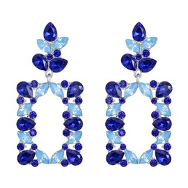Clearine Rectangle Clip On Earrings Art Deco Marquise Tear Rhinestone Crystal Geometric Statement Clip On Earrings for Party Prom Navy Blue Silver Tone, Crystal